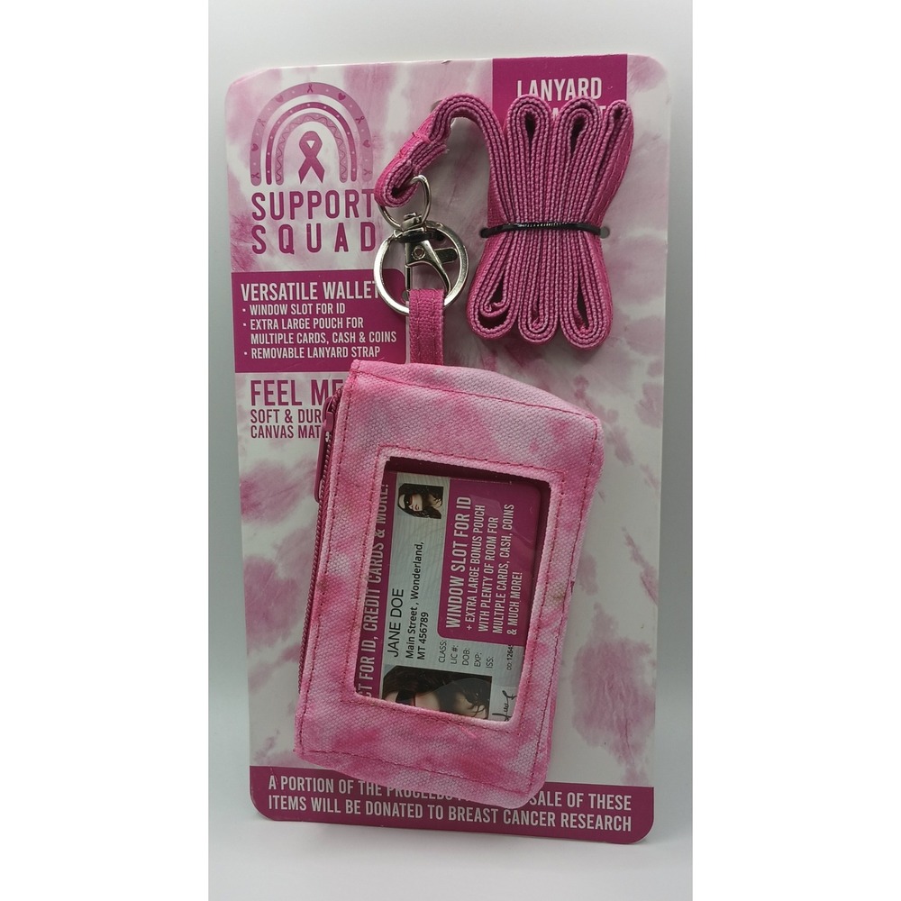 Support Squad Breast Cancer Awareness Pink Tie Dye Lanyard ID Wallet New